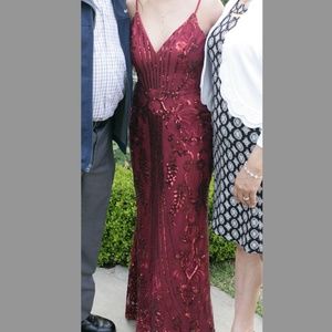 Red Sequined Backless Gown